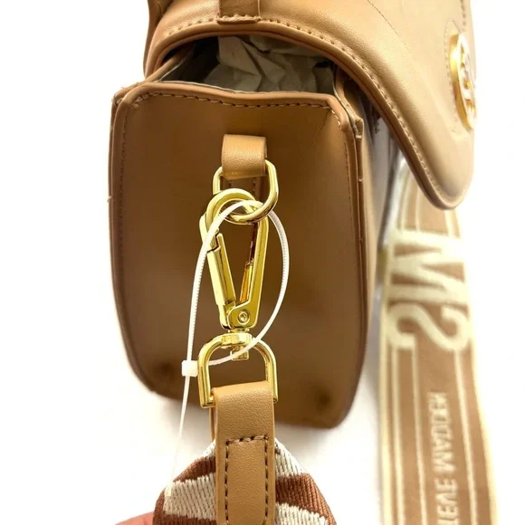 NWT Steve Madden Camel W/ Gold Chain Thick Strap Crossbody Bag - Picture 9 of 11